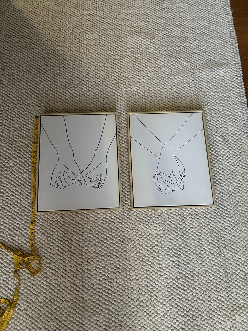 Minimalist Hand-Hold Line Art Prints in Tan -Frame Pair